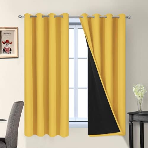 Yakamok Mustard Yellow Blackout Curtains Panels 63 Inches Long by Yakamok