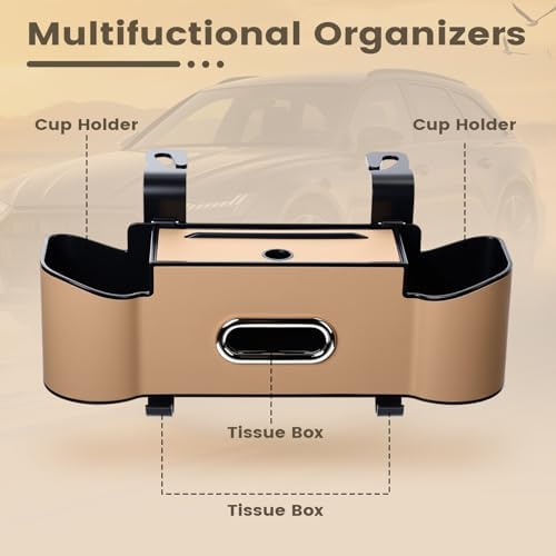 LemonRoad 2 Pack Car Seat Back Storage Box, Tissue 2 Cup Holders - Image 4