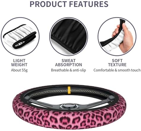 Leopard Print Pink Steering Wheel Cover 15 Inch +2 Pieces Car Coasters - Image 4