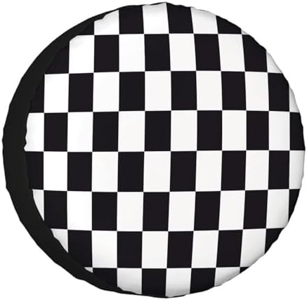Checkered Racing Flag Spare Tire Cover Black and White Symbolic Design of End by NOMEDOGYIM