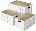 3 Pack 50L White Storage Crate Wooden Lid Foldable Bin by Unknown