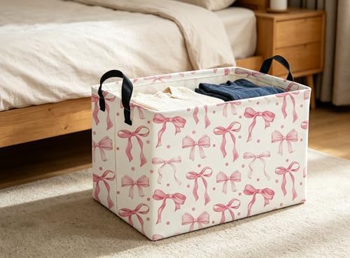 Rectangle Pink bownot Baskets Cute Storage Bin - Image 5