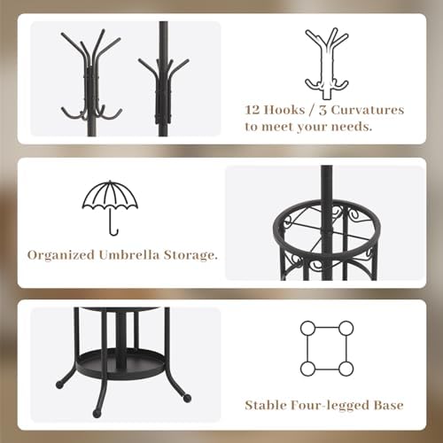 Coat Rack Freestanding with Umbrella Holder – Metal Hanger Stand, Hall Tree - Image 4