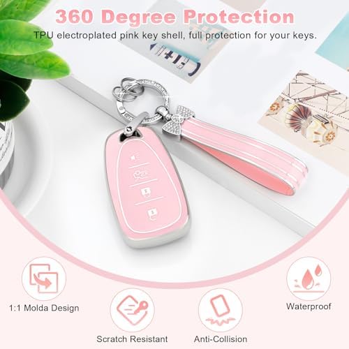 PIFOOG Key Fob Cover for Chevy 4 Buttons Pink Car Keys Shell Case Bling - Image 4