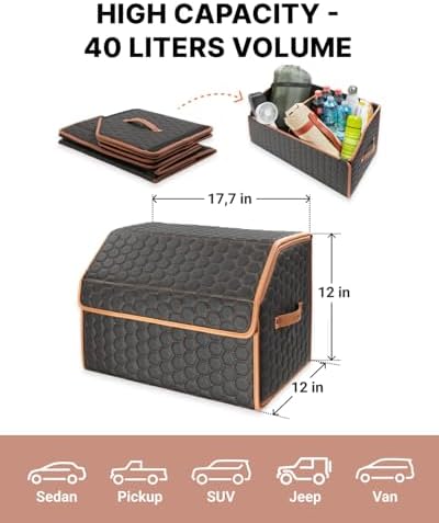 Owleys Trunk Organizer for Car, PU Leather, 17.7in 40L - Image 4