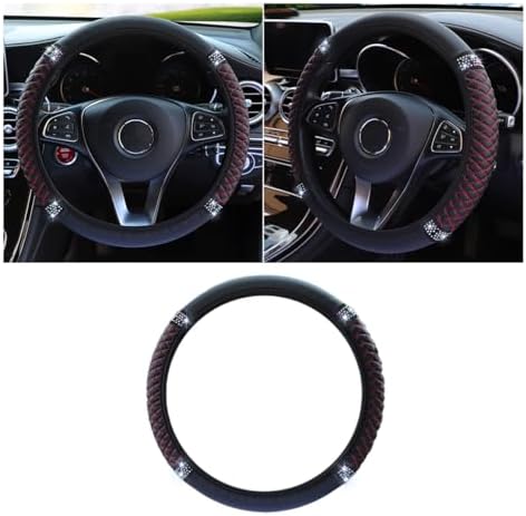 JOYCOURT 15 Inch Bling Soft Leather Car Steering Wheel Cover by JOYCOURT