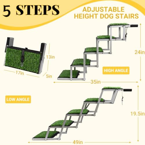 Grass Dog Stairs for Car, Non-Slip Folding Dog Ramps for Large Dogs, 5 Steps - Image 2
