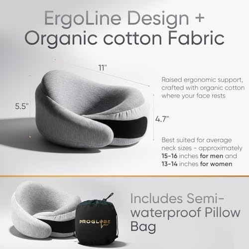 Proglobe Luxe Memory Foam Travel Pillow, Organic Cotton Cover, Light Gray - Image 5