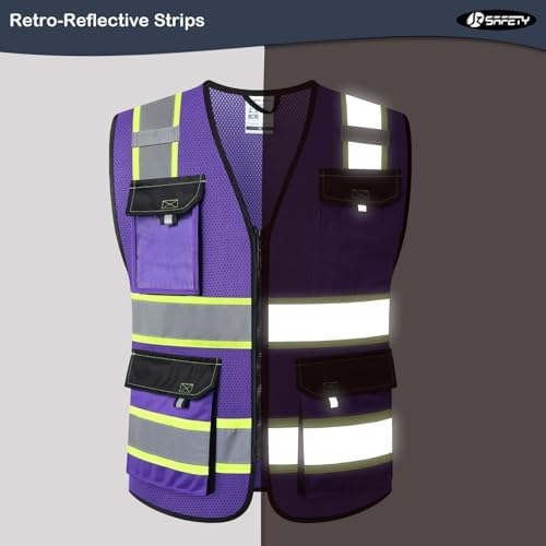 JKSafety Safety Vest for Men Women Hi Vis Reflective Vest JK220 PurpleB XL - Image 2