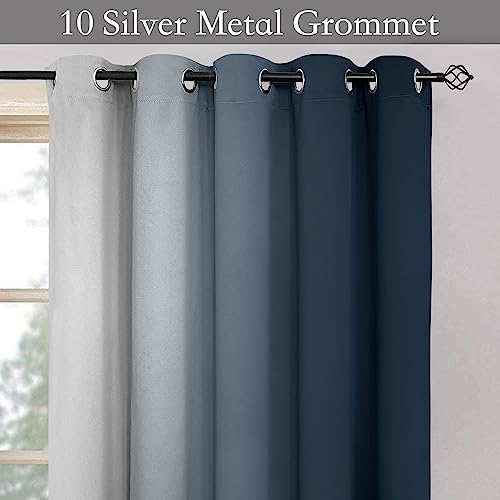 SimpleHome Ombre Navy Blue to Grey White Curtains - Image 4