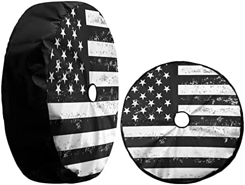 Delerain Black White American Flag Spare Tire Cover - Image 3