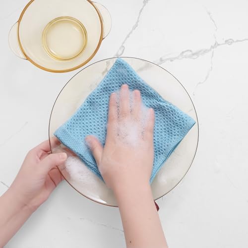 Homaxy 100% Cotton Waffle Weave Kitchen Dish Cloths 6-Pack, Sky Blue - Image 4