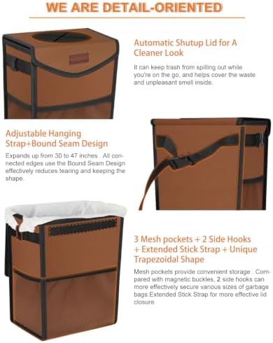 Pritent Car Trash Can with Lid Leakproof Car Garbage Bag Vehicle Trash Bin - Image 3