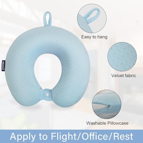Neck Pillow Travel, Memory Foam Airplane Pillow, Light Blue - Image 2