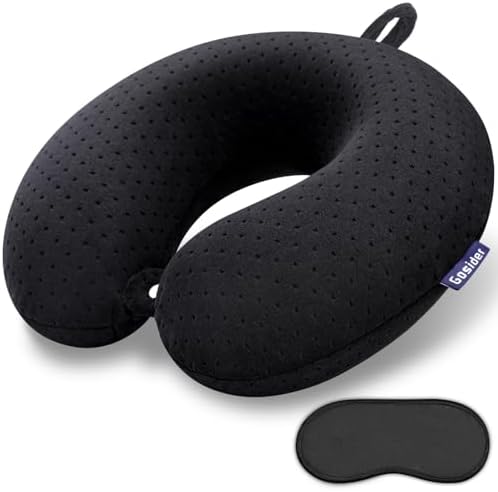 Black Travel Neck Pillow U Shape Memory Foam Airplane Pillow Soft by Gosider