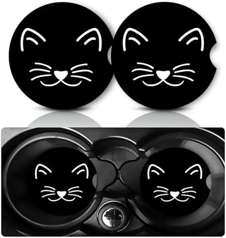 2 PCS Cat Car Coasters, 2.75" Neoprene Rubber Cars Cup Holder Coasters by Databa