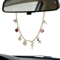 Car Rearview Mirror Charm Gold Hanging Cross Butterfly Bow Ornament by Unknown