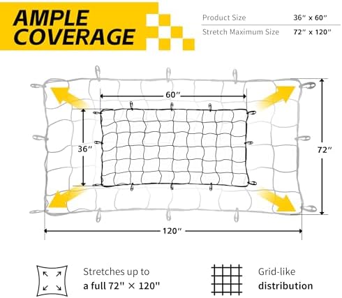 MaxxHaul Heavy-Duty Cargo Net – 3' x 5' Stretches to 6' x 10' – Wide 6" Mesh - Image 2