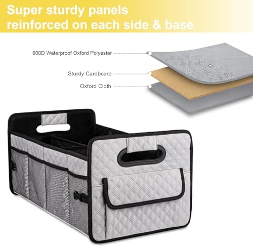 Car Trunk Organizer for SUV, Collapsible Car Storage Organizer Light Grey - Image 2