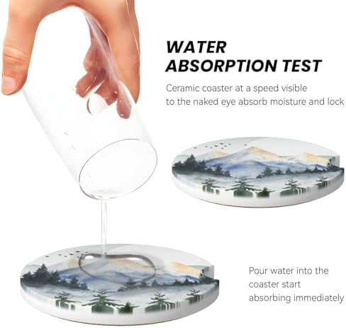 Forest Mountain Car Cup Coaster 2 Pack Ceramic Absorbent Car Coasters 2.56 Inch - Image 3