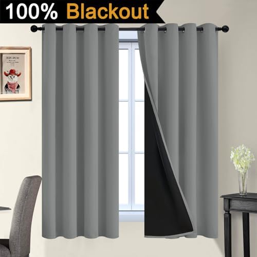 Yakamok Dove Grey 100% Blackout Curtains 63 Inches Long 52" Wide 2 Panel - Image 2