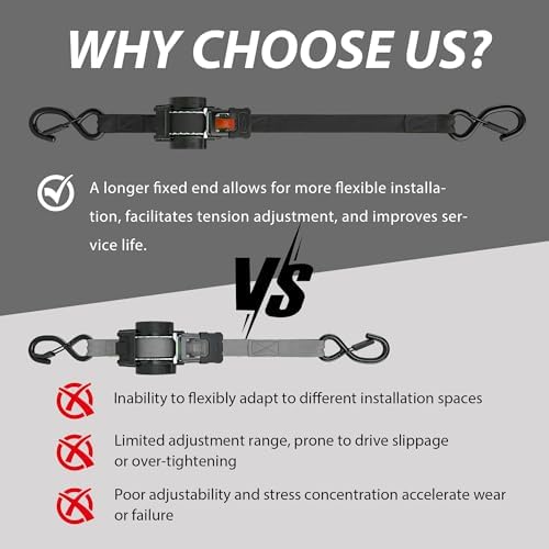 Retractable Ratchet Straps 1" x 13 Ft, 800 Lbs, 2 Pack - Image 3