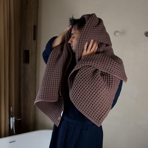 Luxury Organic Japanese Cotton Waffle Bath Towel | Thick, Quick Dry Bathroom - Image 4