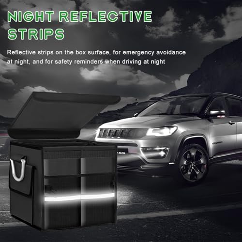 Trunk Organizer with Lid, 28L Collapsible 2-Compartment Car Storage Box with - Image 6