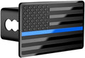 Blue Line American Flag Metal Trailer Hitch Cover by TOEASYTY