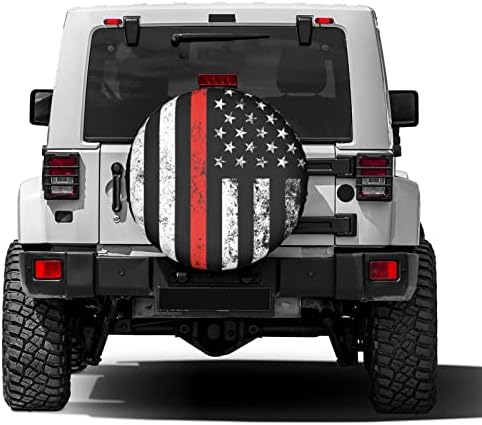 USA Patriotic Firefighter Thin Red Line Flag Spare Tire Cover Dust-Proof Wheel - Image 2