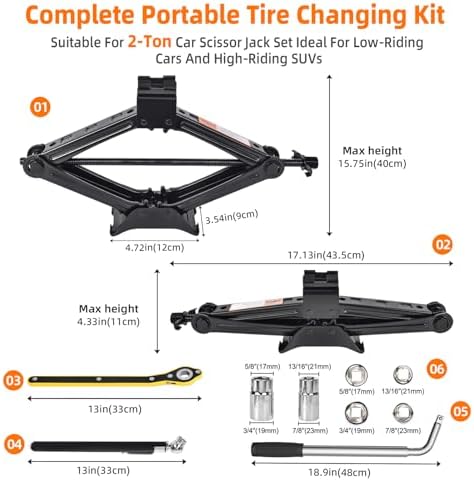Car Jack Kit, Scissor Jack for Car 2 Ton, Portable Tire Changing Kit - Image 2
