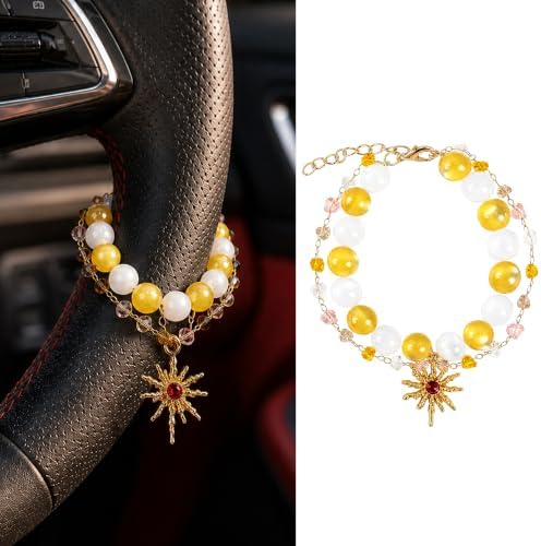 Steering Wheel Rosary, Sun Rosary Rear View Mirror Charm Crystal Decor by CRASHOT