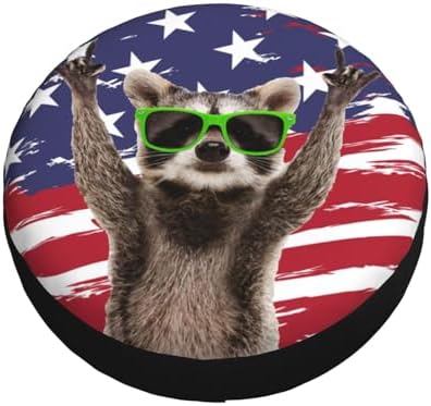 Raccoon Spare Tire Cover with American Flag Weatherproof Universal Wheel - Image 3