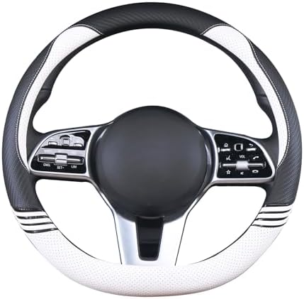 14 inch Cute Leather D Shape Steering Wheel Cover Black White - Image 4