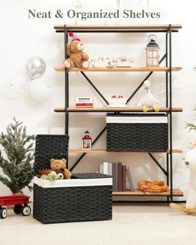 SETVSON Storage Basket with Lid PE Rattan Woven Storage Bins, 65L Black - Image 4