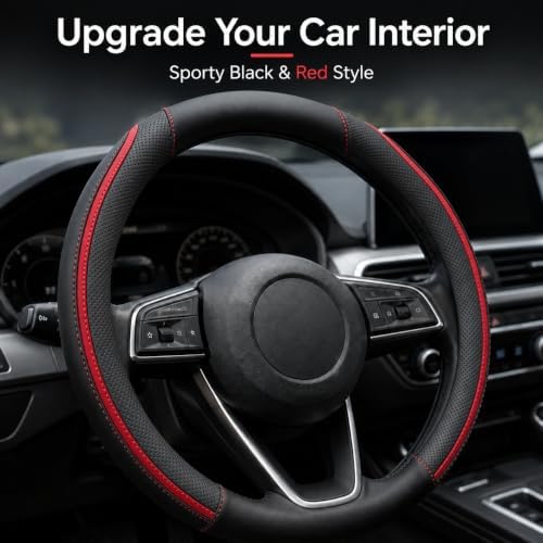 Car Steering Wheel Cover PU Leather Anti-Slip Protector Black - Image 2