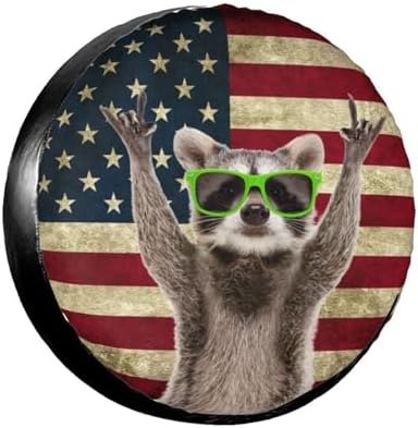 Spare Tire Covers for Trailers, Funny Raccoon Rock Flag USA Wheel Protectors by FalePrint