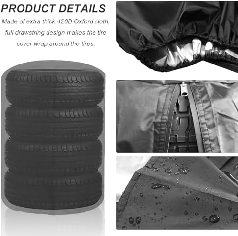 Tire Cover with 4 Felt Pads, Waterproof 420D Oxford Spare Tire Storage Bag with - Image 3