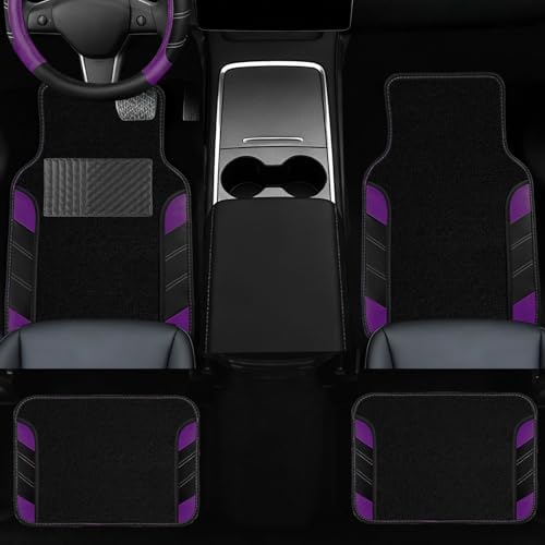 NBTEPEM 10 Pcs Purple Car Floor Mats Full Set & Sport Leather Purple Steering - Image 3