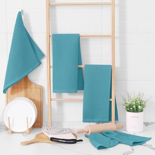 Homaxy 100% Cotton Waffle Weave Kitchen Dish Towels 6-Pack, Lake Blue - Image 6