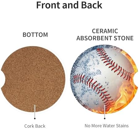 Baseball Water Fire Car Cup Holder Coasters 2 Pack 2.63" - Image 3