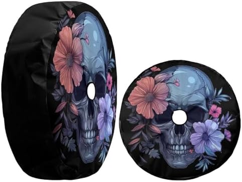 Delerain Skull with Pastel Flowers Spare Tire Cover with Backup Camera Hole - Image 3