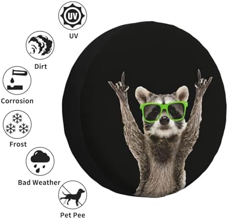 Spare Tire Cover with Funny Green Glasses Raccoon Pattern 16inch - Image 3