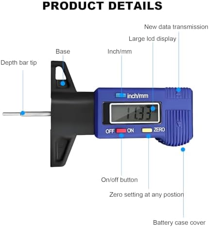 Digital Tire Tread Depth Gauge, 1 Inch/25.4 mm Metal Tread Depth Measurement - Image 3
