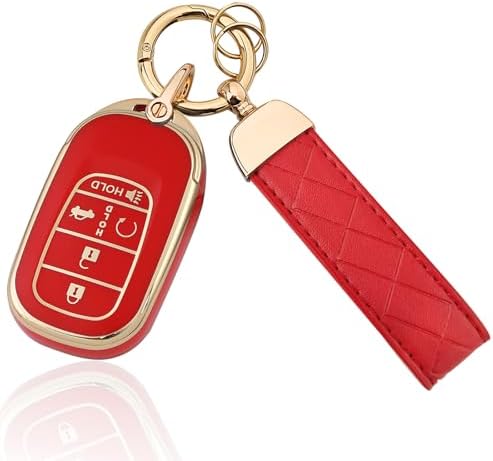 TPU Key Fob Cover with Leather Keychain, Compatible with Honda Accord Civic by Aoocar