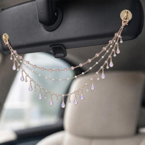 Triple Layer Water Drop Zircon Rear View Mirror Charm Purple Car Hanging - Image 3