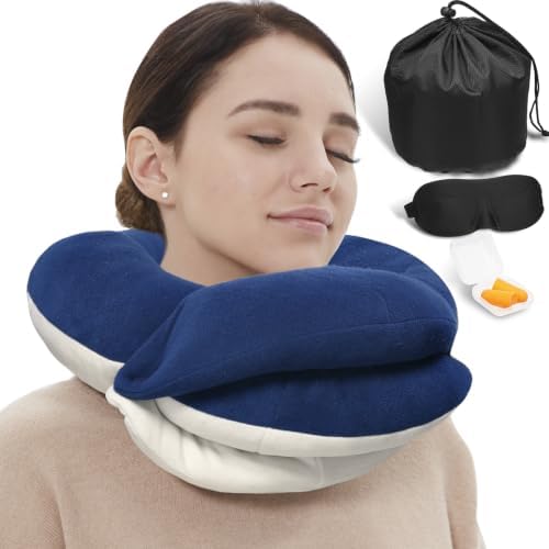 BUYUE Travel Neck Pillows for Airplanes, Memory Foam 360° Head Support Sleep by BUYUE