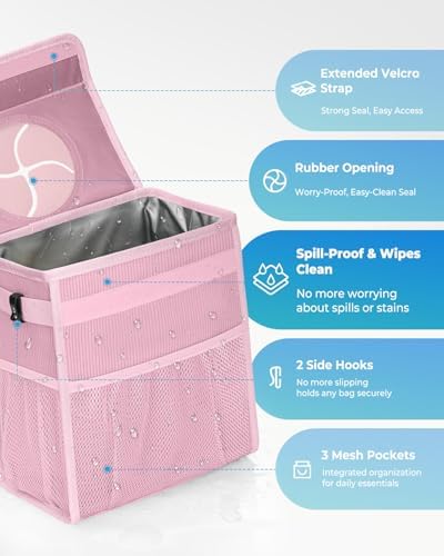 Corduroy Car Trash Can with Lid and Mesh Pockets - Image 3