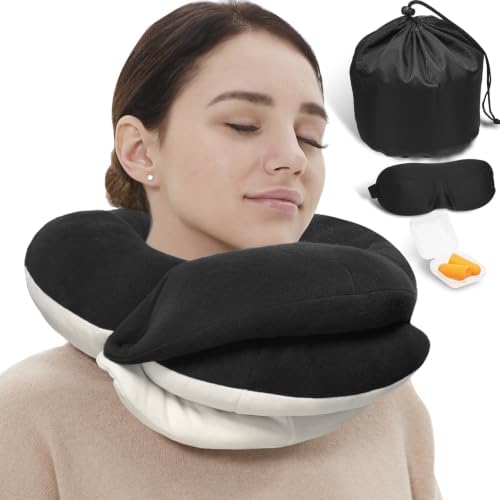 BUYUE Travel Neck Pillows for Airplanes, Memory Foam 360° Head Support Sleep by BUYUE