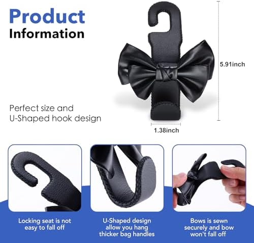 Car Seat Headrest Hooks, Leather Cute Bow Vehicle Hooks - Image 5